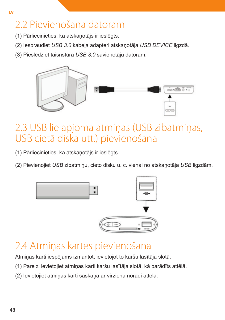 2 pievienošana datoram, 4 atmiņas kartes pievienošana | Acme MP01 User Manual | Page 48 / 94