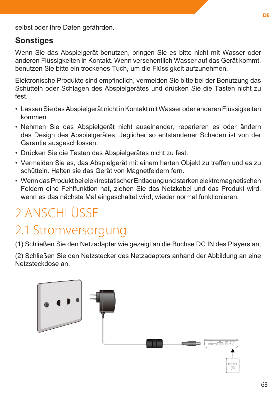 2 anschlüsse 2.1 stromversorgung, Sonstiges | Acme MP01 User Manual | Page 63 / 94