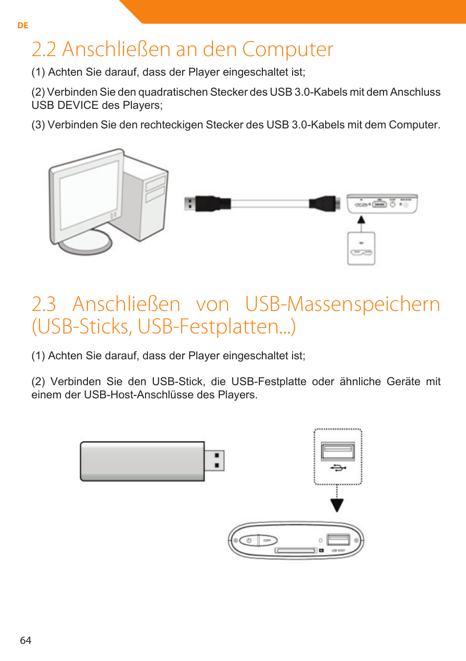 2 anschließen an den computer | Acme MP01 User Manual | Page 64 / 94