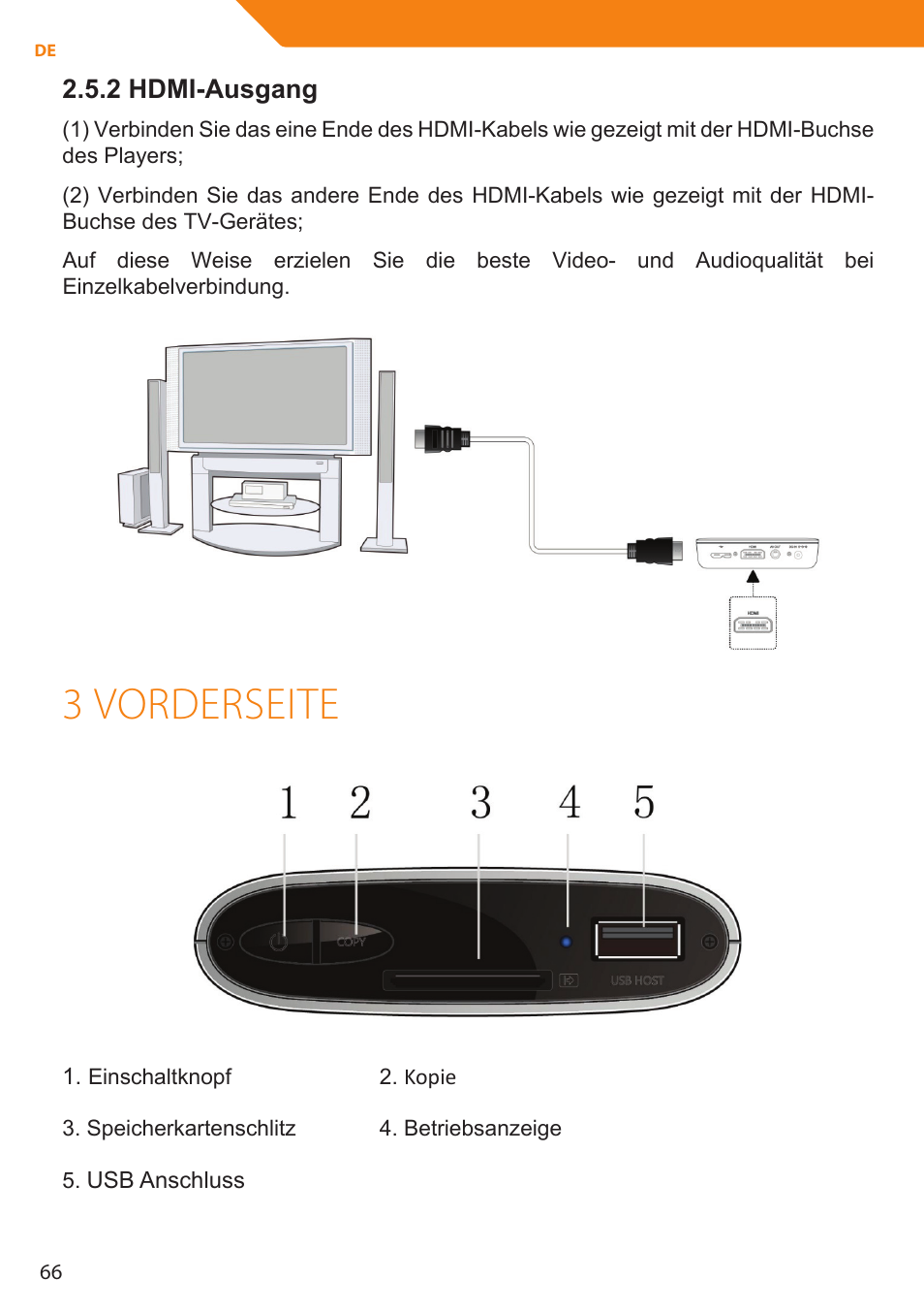 3 vorderseite, 2 hdmi-ausgang | Acme MP01 User Manual | Page 66 / 94