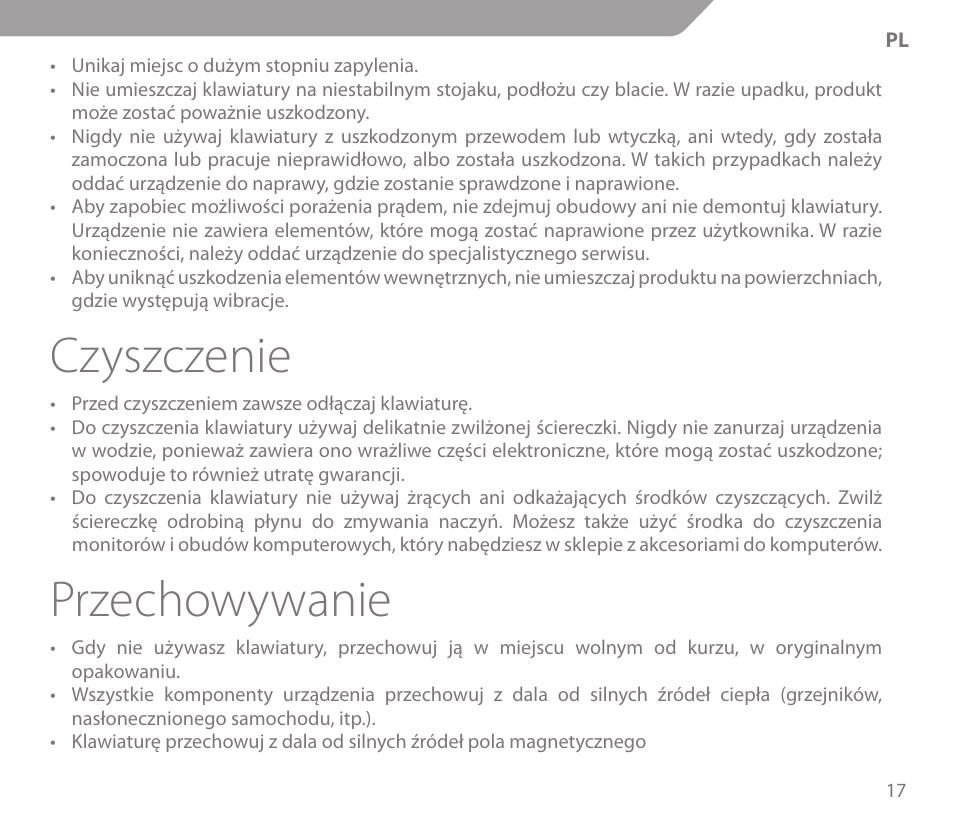 Czyszczenie, Przechowywanie | Acme KS-03 User Manual | Page 17 / 52