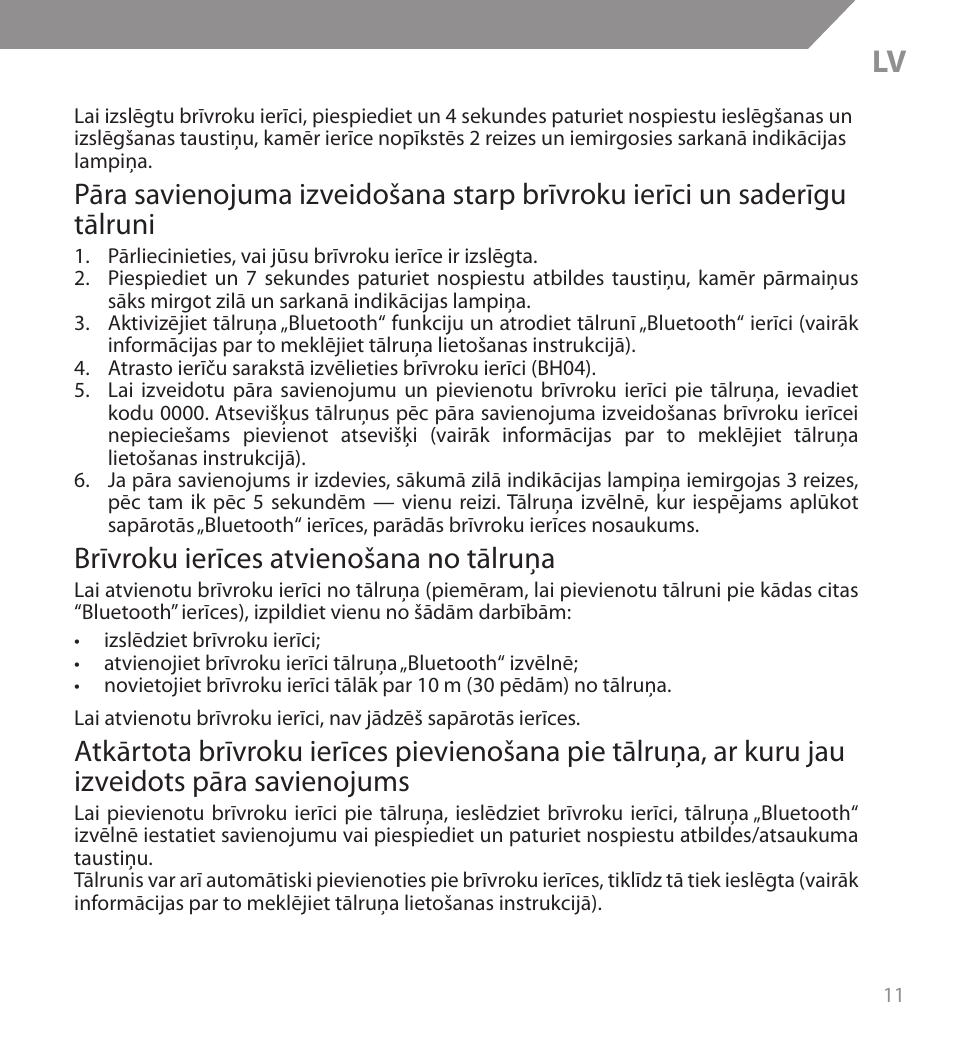 Brīvroku ierīces atvienošana no tālruņa | Acme BH04 User Manual | Page 11 / 38