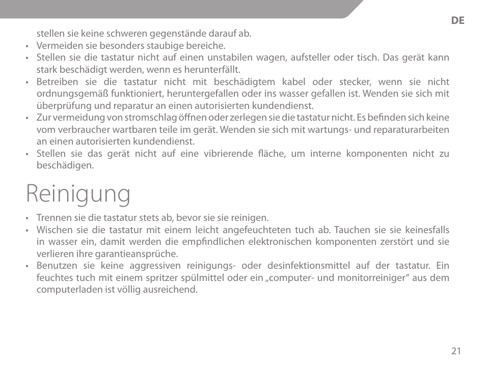 Reinigung | Acme KS-02 User Manual | Page 21 / 60