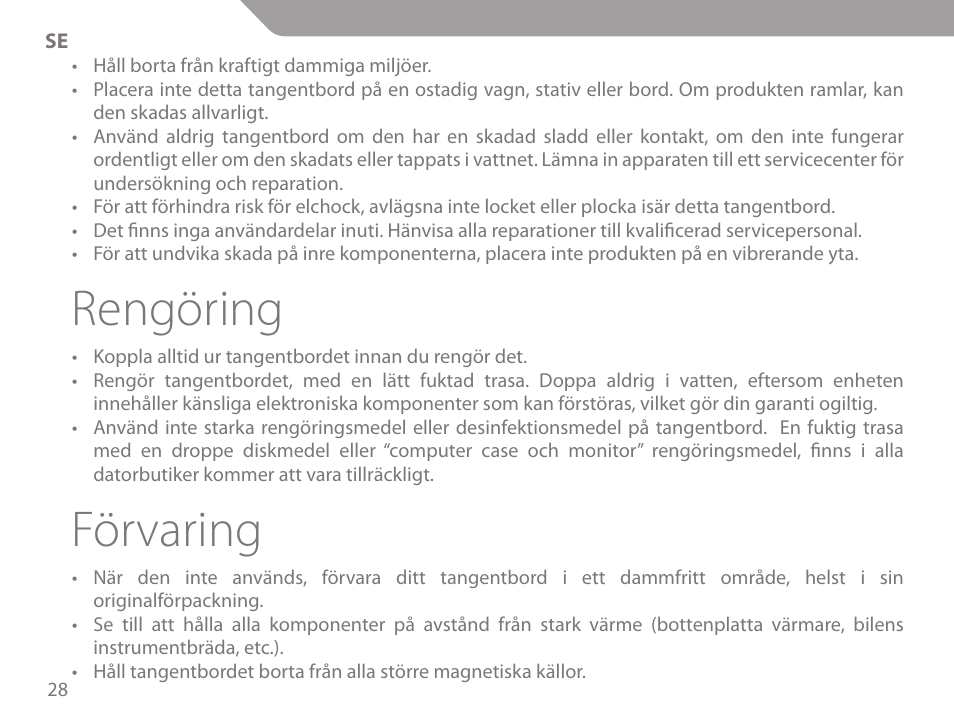 Rengöring, Förvaring | Acme KS-02 User Manual | Page 28 / 60