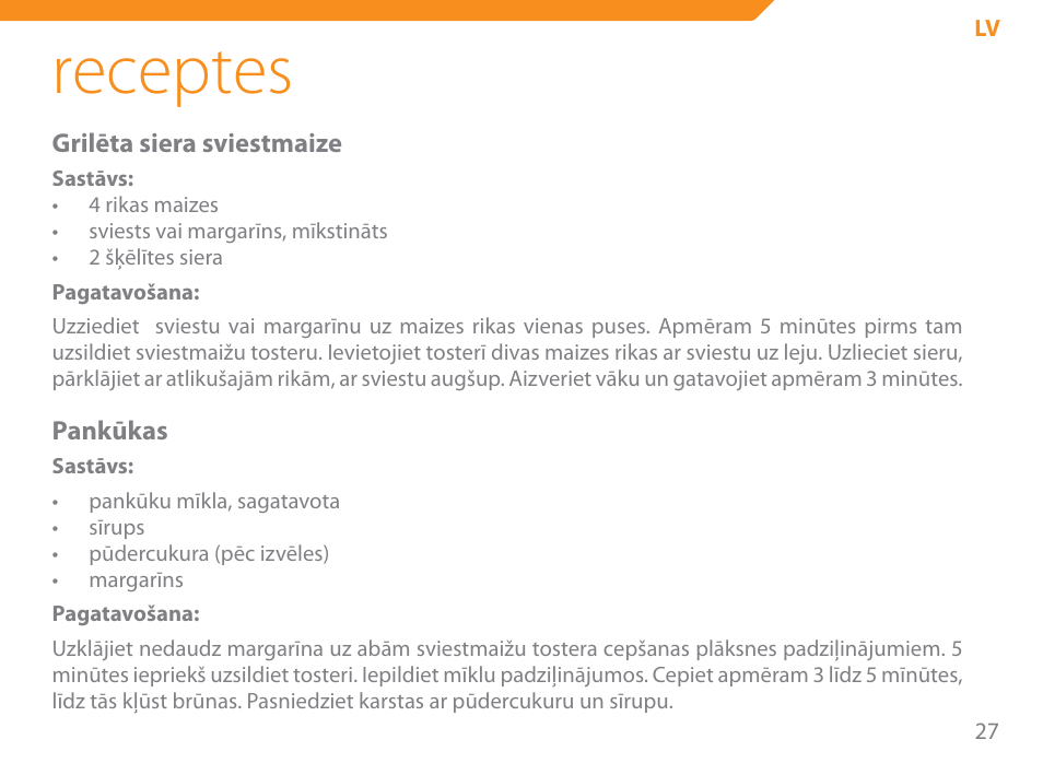 Receptes | Acme SE-100 User Manual | Page 27 / 102