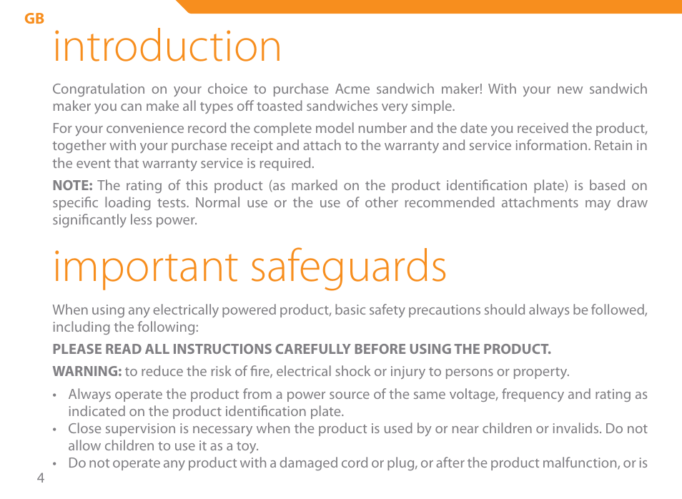 Introduction, Important safeguards | Acme SE-100 User Manual | Page 4 / 102
