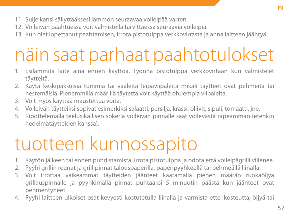 Näin saat parhaat paahtotulokset, Tuotteen kunnossapito | Acme SE-100 User Manual | Page 57 / 102