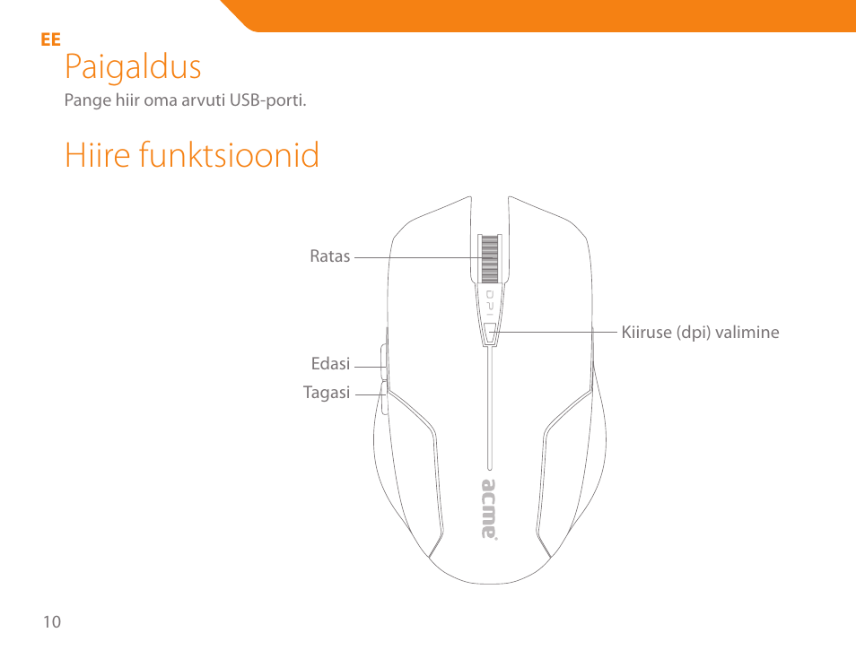 Paigaldus, Hiire funktsioonid | Acme MA04 User Manual | Page 10 / 40
