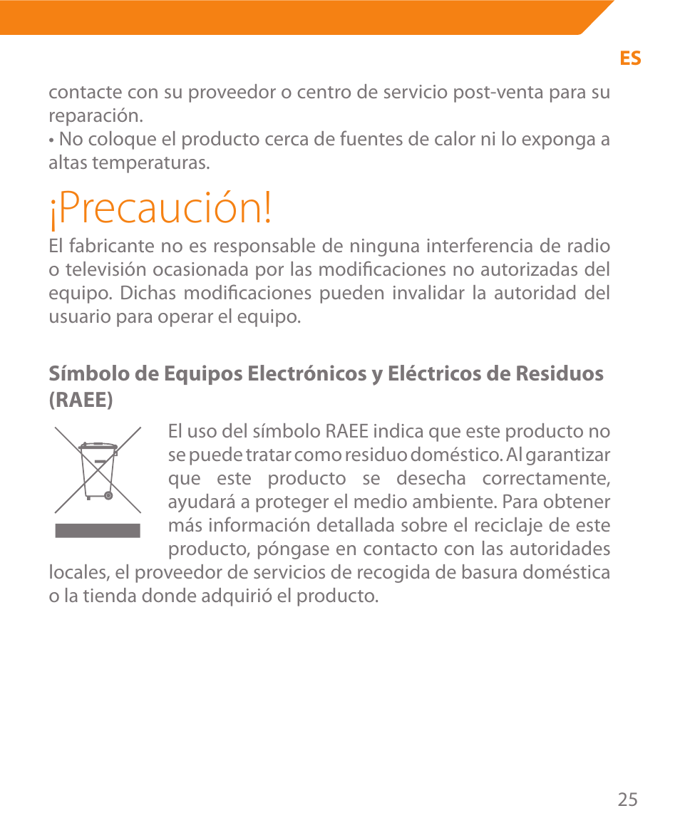 Precaución | Acme MW08 User Manual | Page 25 / 44