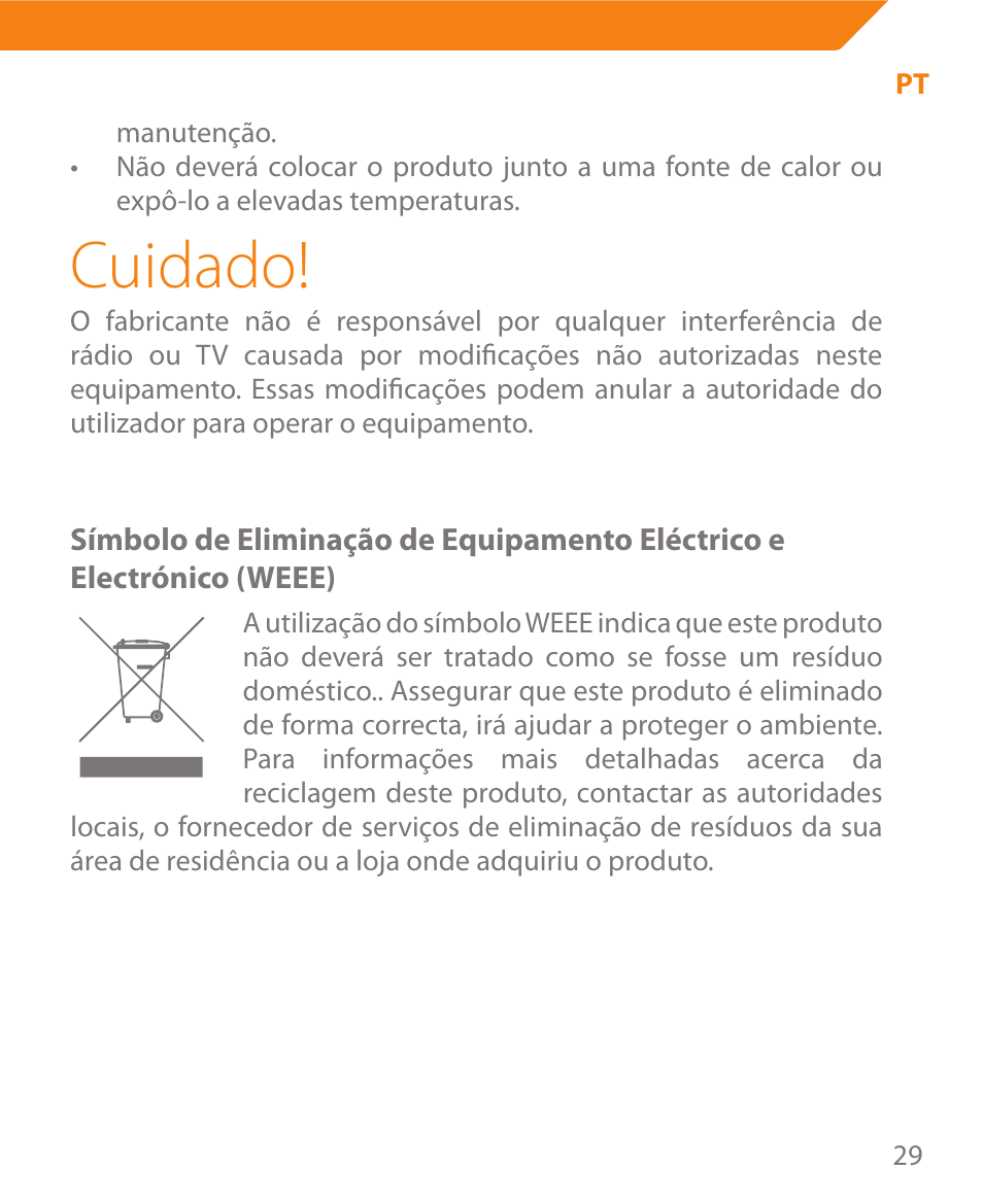 Cuidado | Acme MW08 User Manual | Page 29 / 44