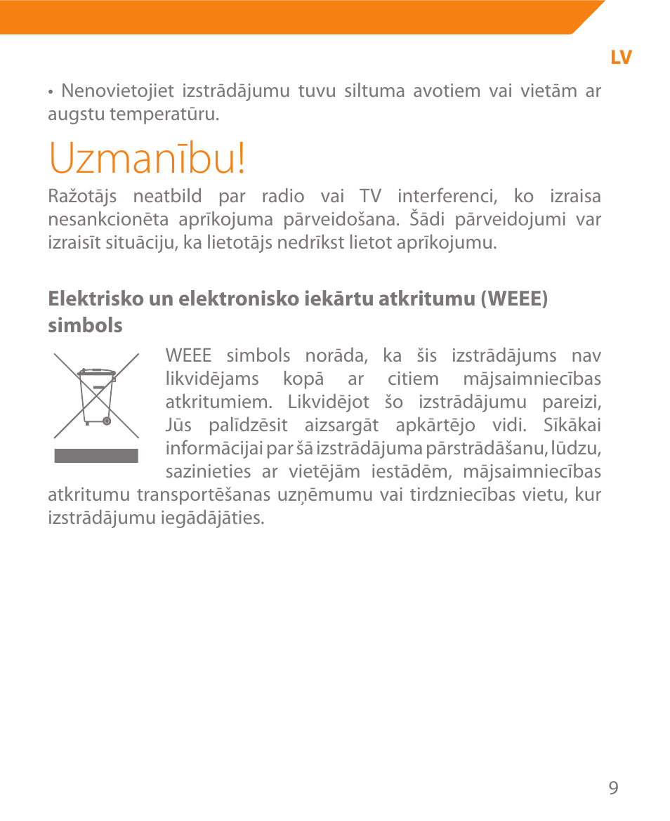 Uzmanību | Acme MW08 User Manual | Page 9 / 44