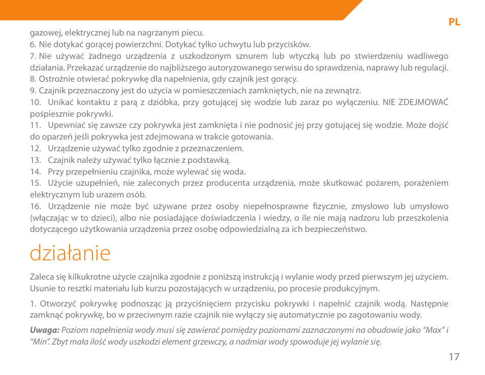 Działanie | Acme KE300 User Manual | Page 17 / 56