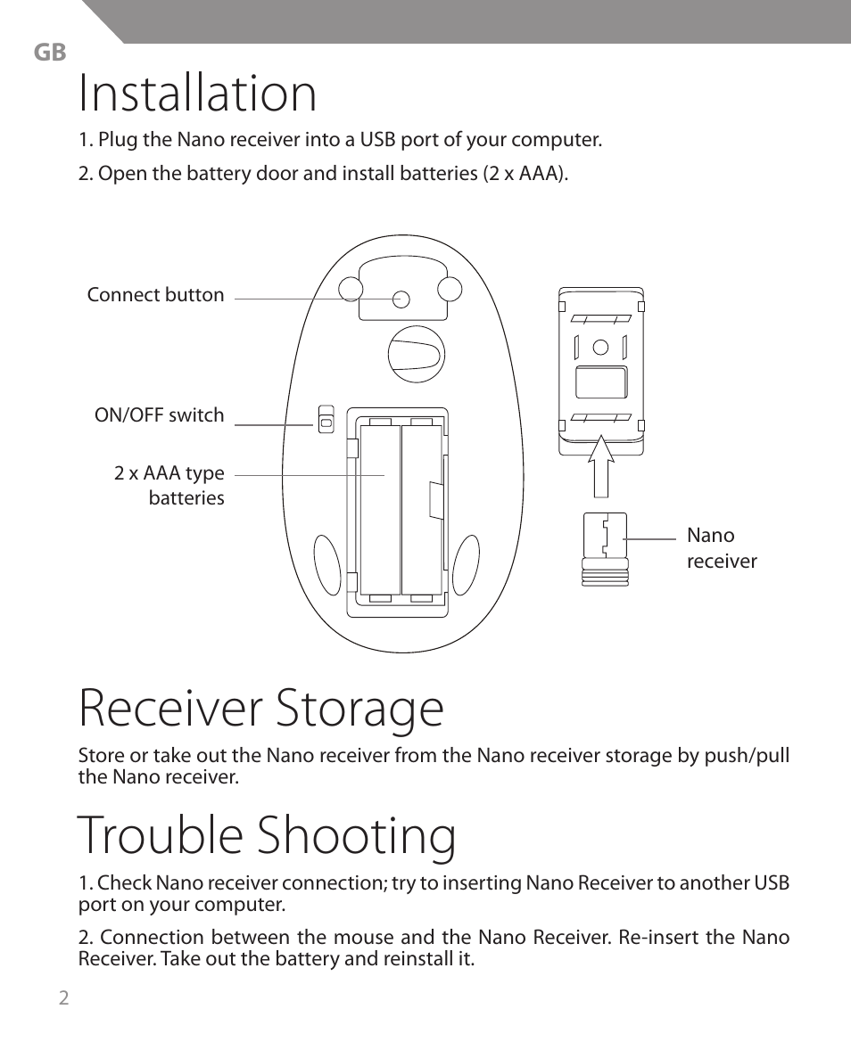 Installation, Receiver storage, Trouble shooting | Acme MW09 User Manual | Page 2 / 42