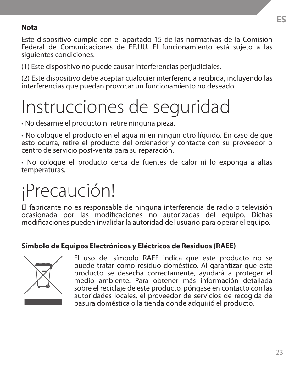 Instrucciones de seguridad, Precaución | Acme MW09 User Manual | Page 23 / 42