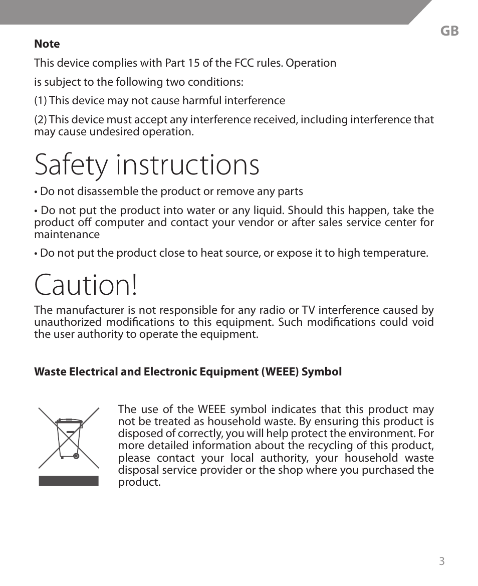 Safety instructions, Caution | Acme MW09 User Manual | Page 3 / 42