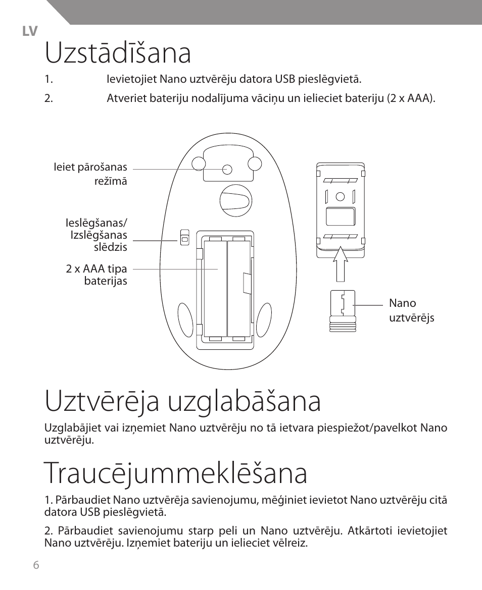 Uzstādīšana, Uztvērēja uzglabāšana, Traucējummeklēšana | Acme MW09 User Manual | Page 6 / 42