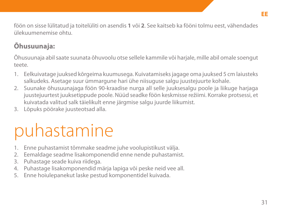 Puhastamine | Acme HD-210I User Manual | Page 31 / 90