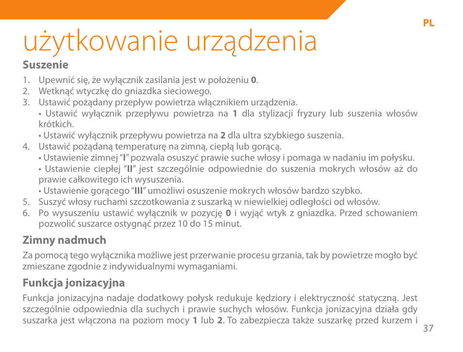 Użytkowanie urządzenia | Acme HD-210I User Manual | Page 37 / 90