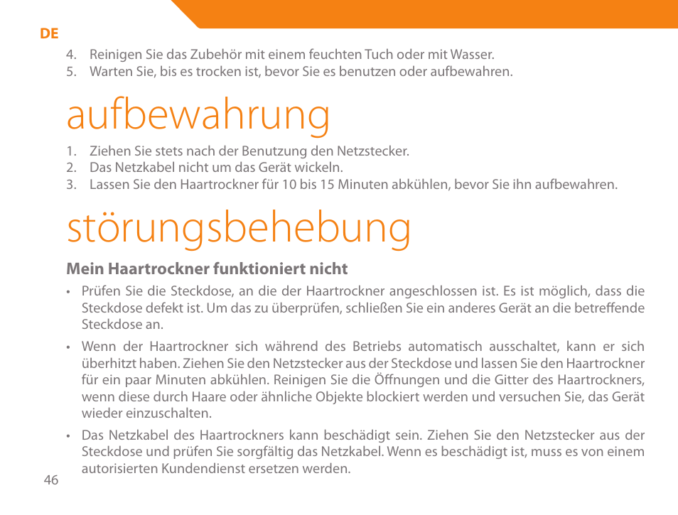 Aufbewahrung, Störungsbehebung | Acme HD-210I User Manual | Page 46 / 90