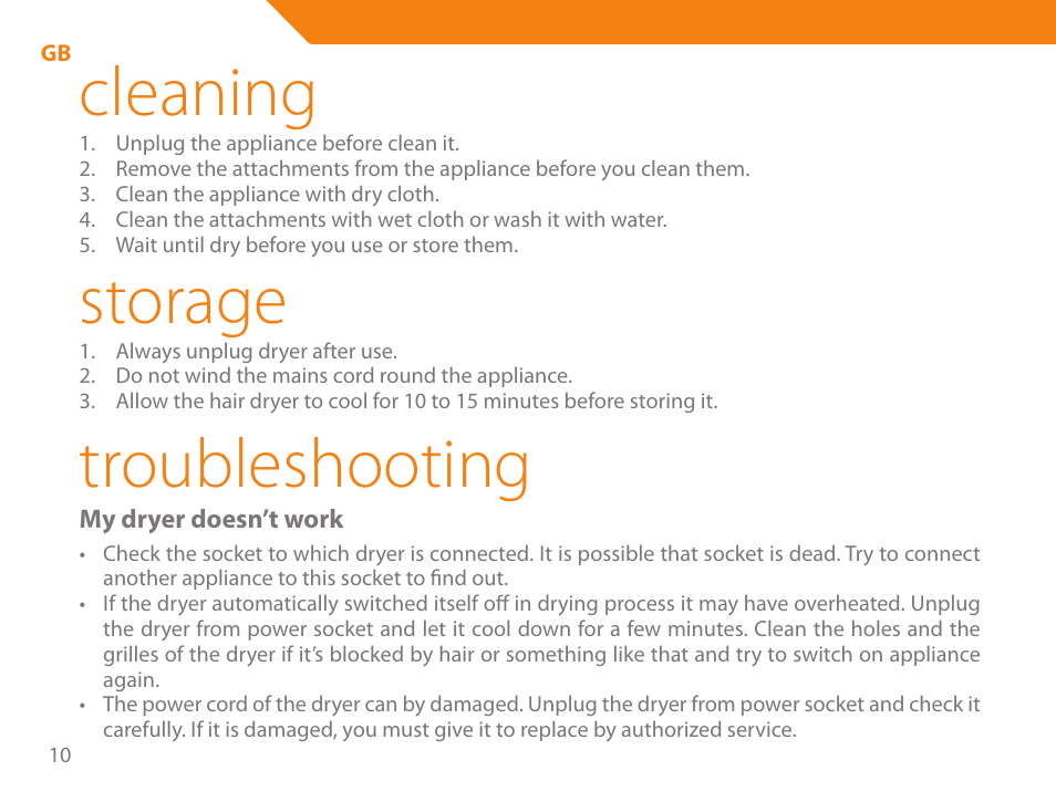 Cleaning, Storage, Troubleshooting | Acme HD-310I User Manual | Page 10 / 108
