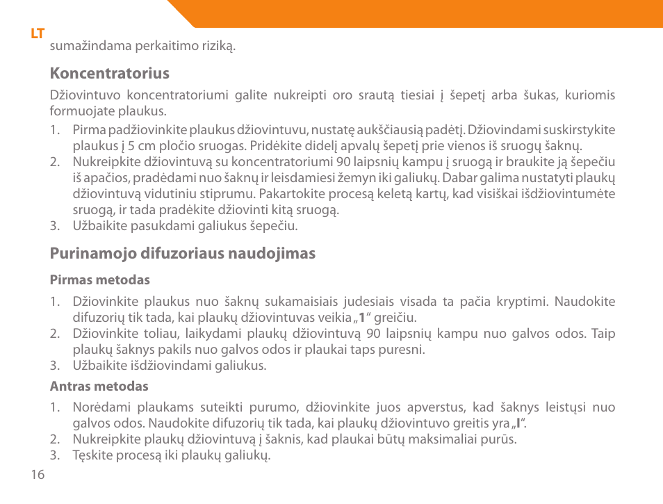 Koncentratorius, Purinamojo difuzoriaus naudojimas | Acme HD-310I User Manual | Page 16 / 108