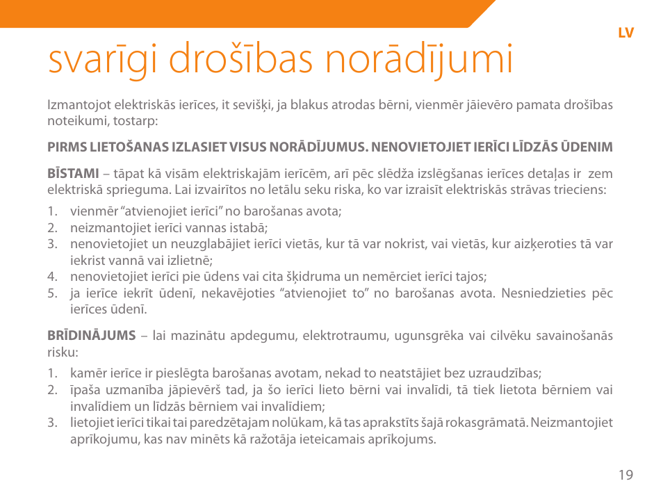 Svarīgi drošības norādījumi | Acme HD-310I User Manual | Page 19 / 108