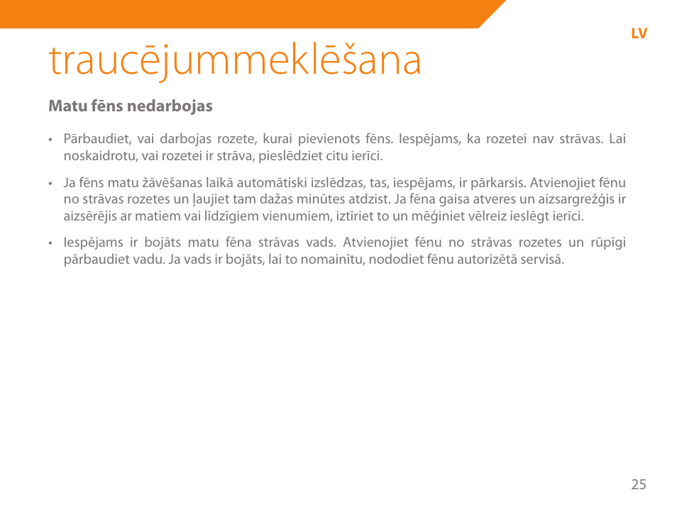 Traucējummeklēšana | Acme HD-310I User Manual | Page 25 / 108