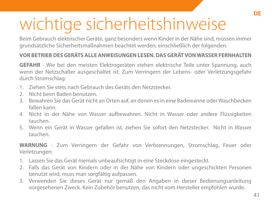 Wichtige sicherheitshinweise | Acme HD-310I User Manual | Page 41 / 108
