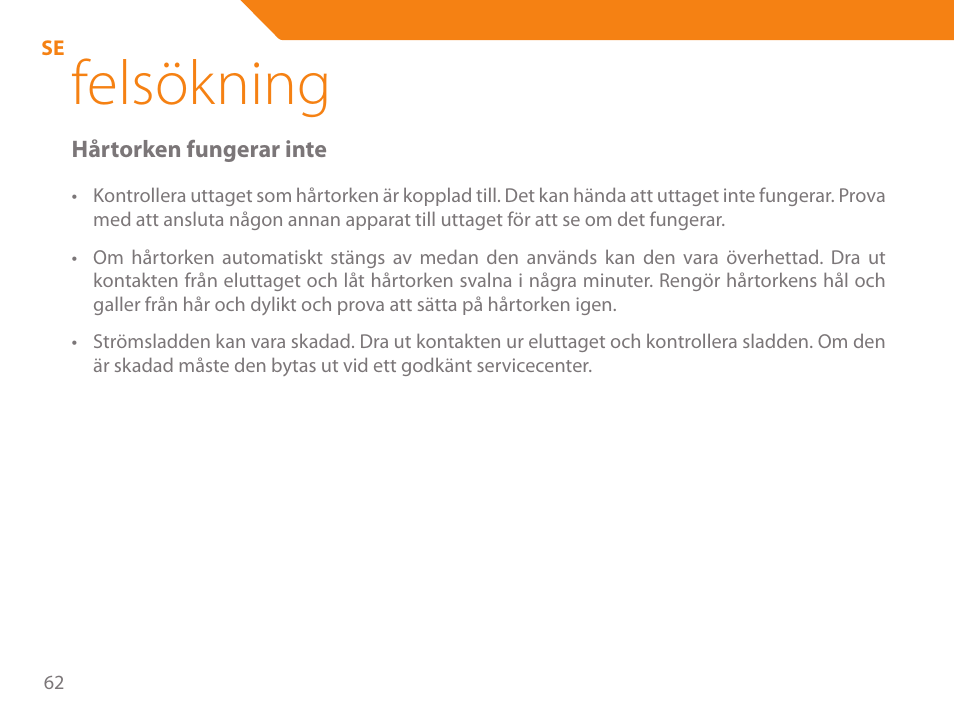Felsökning | Acme HD-310I User Manual | Page 62 / 108
