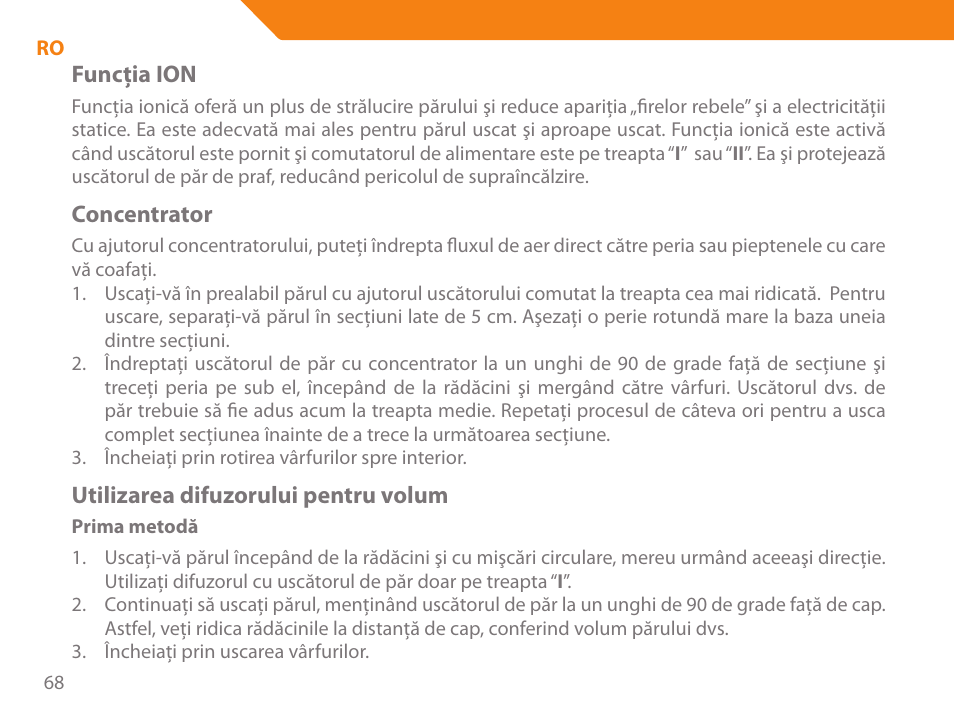 Funcţia ion, Concentrator, Utilizarea difuzorului pentru volum | Acme HD-310I User Manual | Page 68 / 108