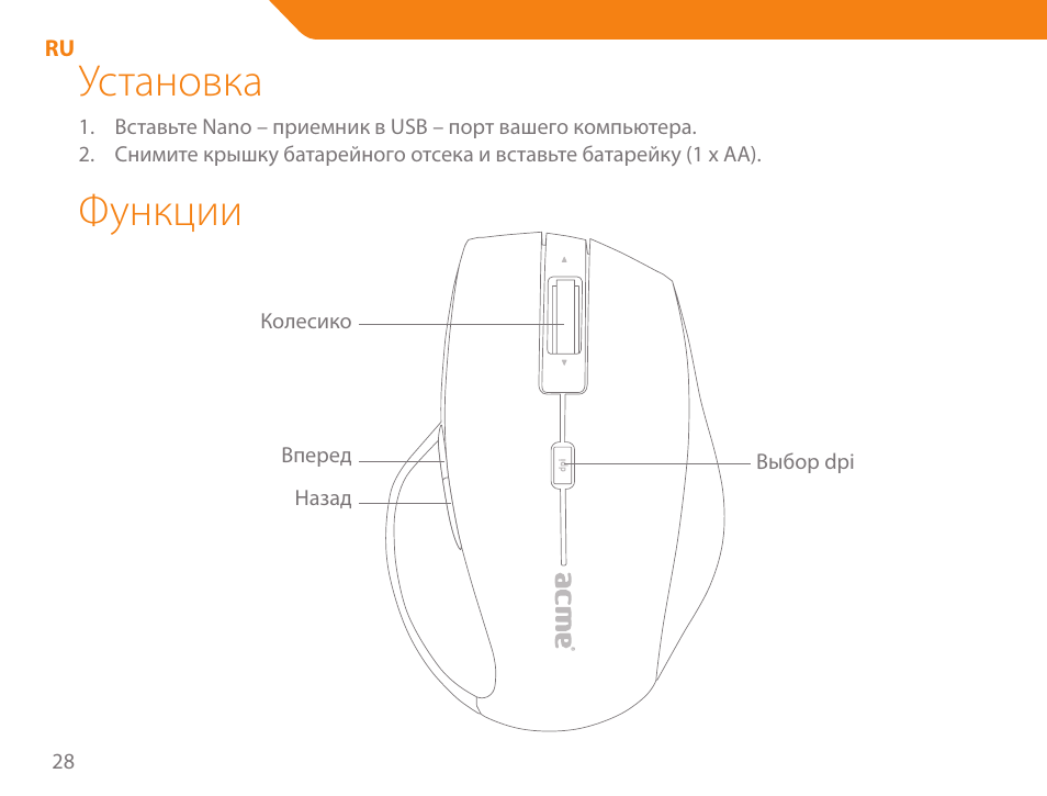 Установка, Функции | Acme MW07 User Manual | Page 28 / 58