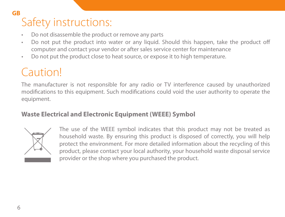 Safety instructions, Caution | Acme MW07 User Manual | Page 6 / 58