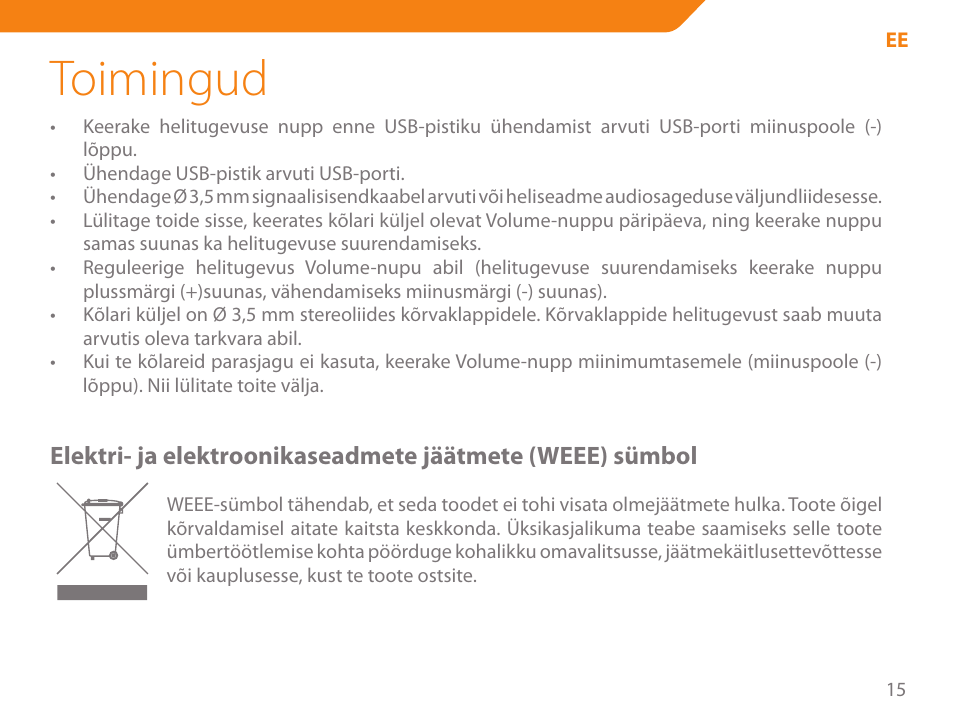 Toimingud | Acme SS-110 User Manual | Page 15 / 54