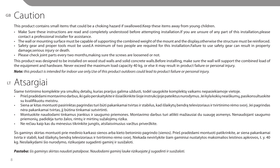 Caution, Atsargiai | Acme MT109S User Manual | Page 8 / 30