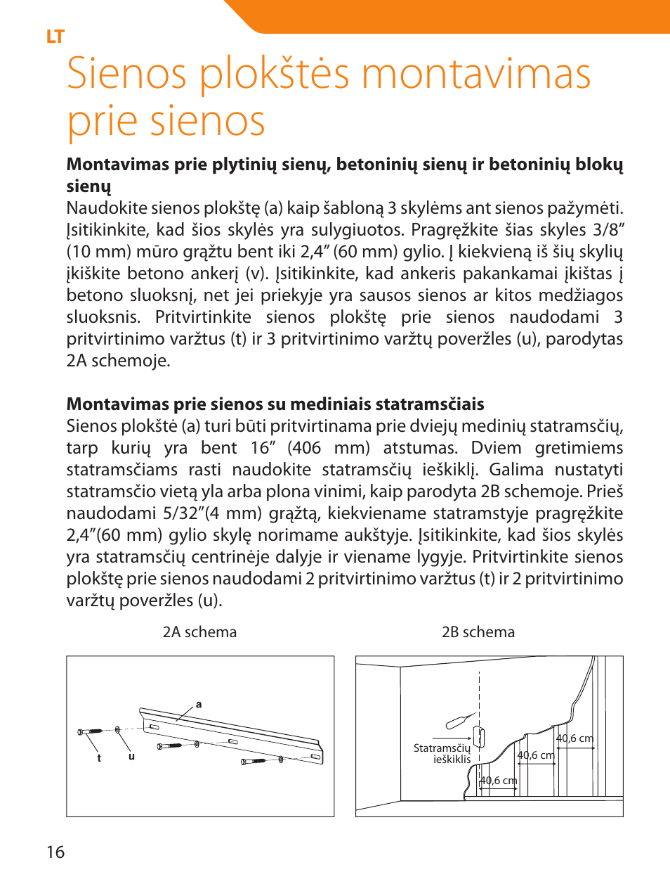 Sienos plokštės montavimas prie sienos | Acme PLB114S User Manual | Page 16 / 100