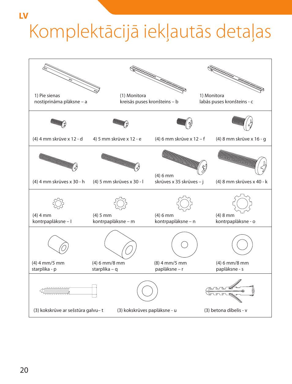 Komplektācijā iekļautās detaļas | Acme PLB114S User Manual | Page 20 / 100