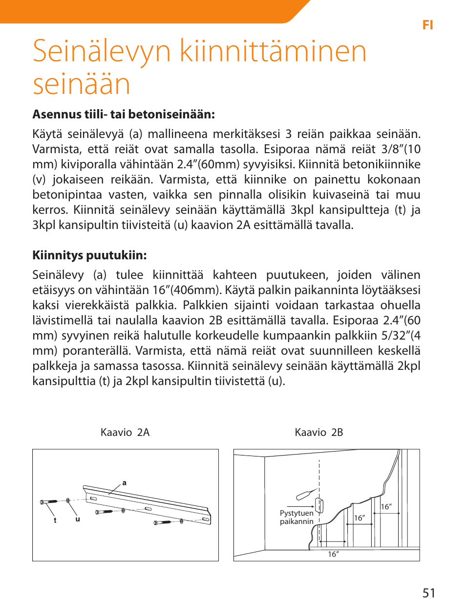 Seinälevyn kiinnittäminen seinään | Acme PLB114S User Manual | Page 51 / 100