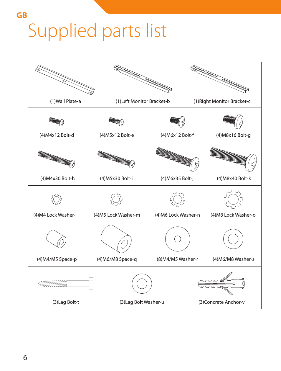 Supplied parts list | Acme PLB114S User Manual | Page 6 / 100