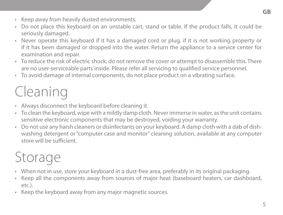Cleaning, Storage | Acme KM-03 User Manual | Page 5 / 60