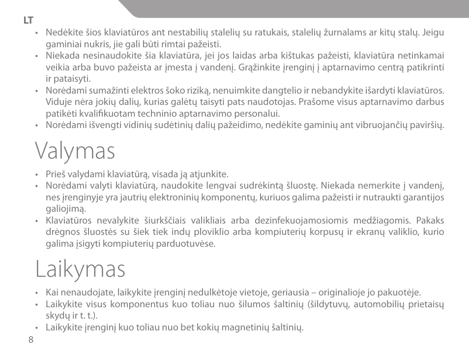 Valymas, Laikymas | Acme KM-03 User Manual | Page 8 / 60