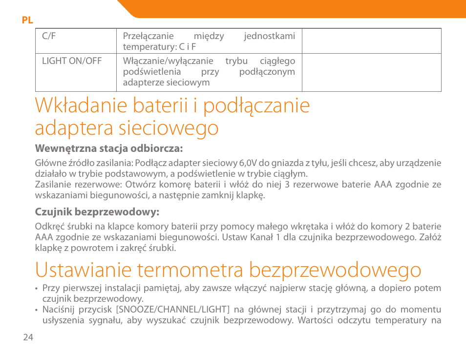 Ustawianie termometra bezprzewodowego | Acme WW01 User Manual | Page 24 / 48