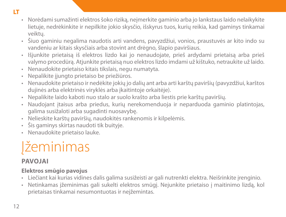 Įžeminimas | Acme GE100 User Manual | Page 12 / 106