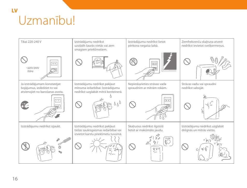 Uzmanību | Acme SS205 User Manual | Page 16 / 78
