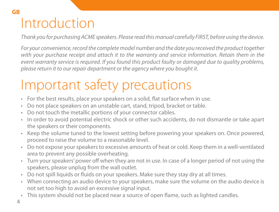 Introduction, Important safety precautions | Acme SS207 User Manual | Page 4 / 110