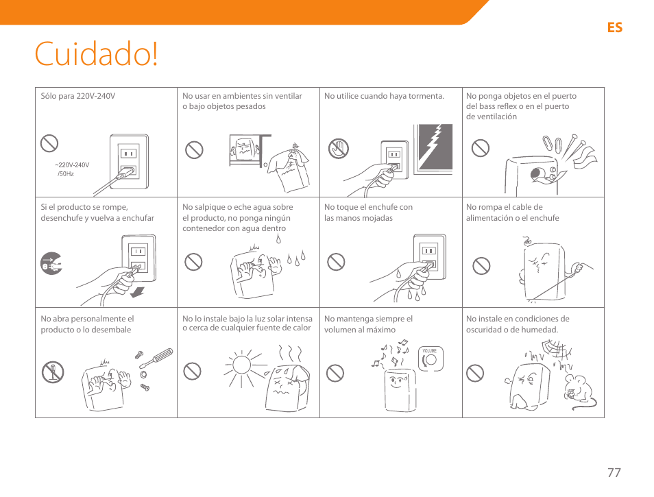 Cuidado | Acme SS207 User Manual | Page 77 / 110