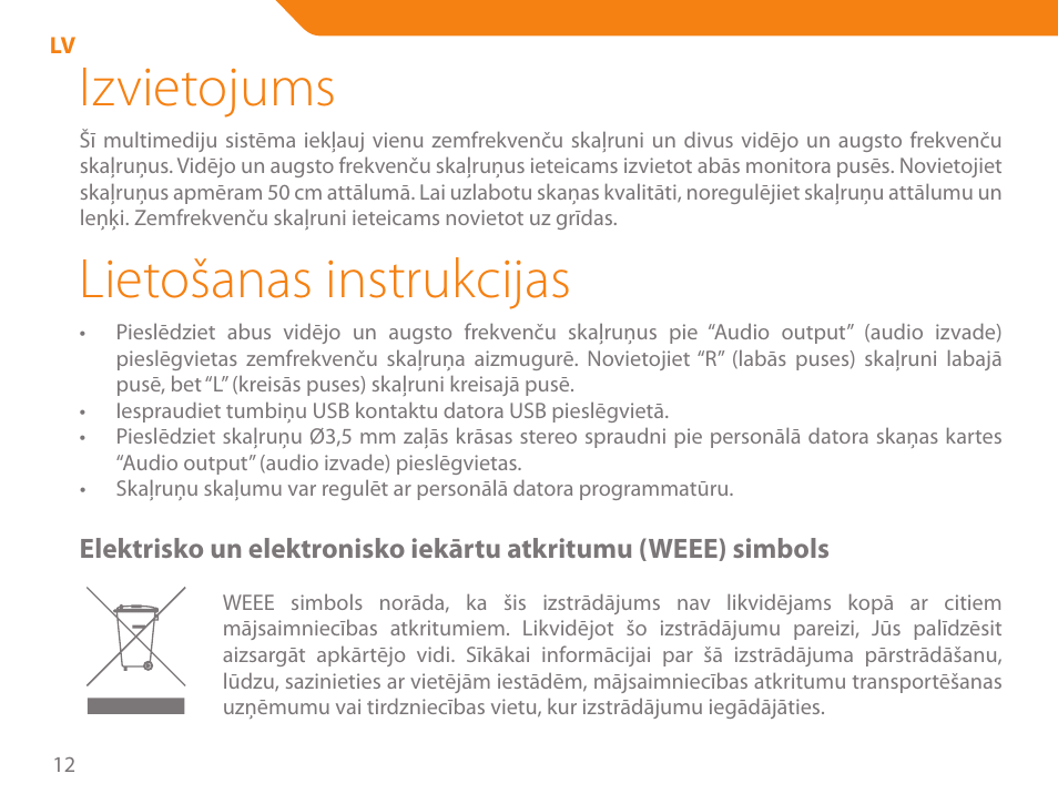 Izvietojums, Lietošanas instrukcijas | Acme SS204 User Manual | Page 12 / 52