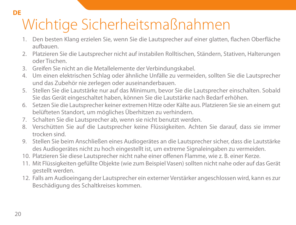 Wichtige sicherheitsmaßnahmen | Acme SS204 User Manual | Page 20 / 52