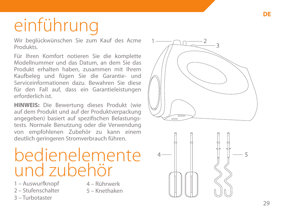 Einführung, Bedienelemente und zubehör | Acme ME-100 User Manual | Page 29 / 66