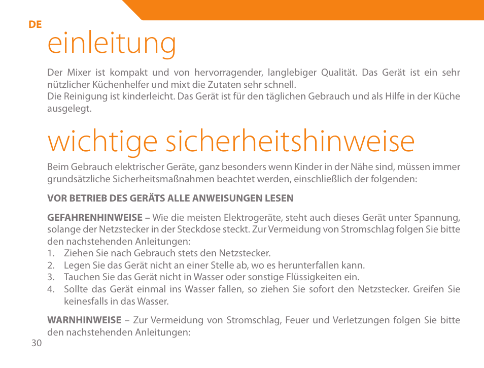 Einleitung, Wichtige sicherheitshinweise | Acme ME-100 User Manual | Page 30 / 66