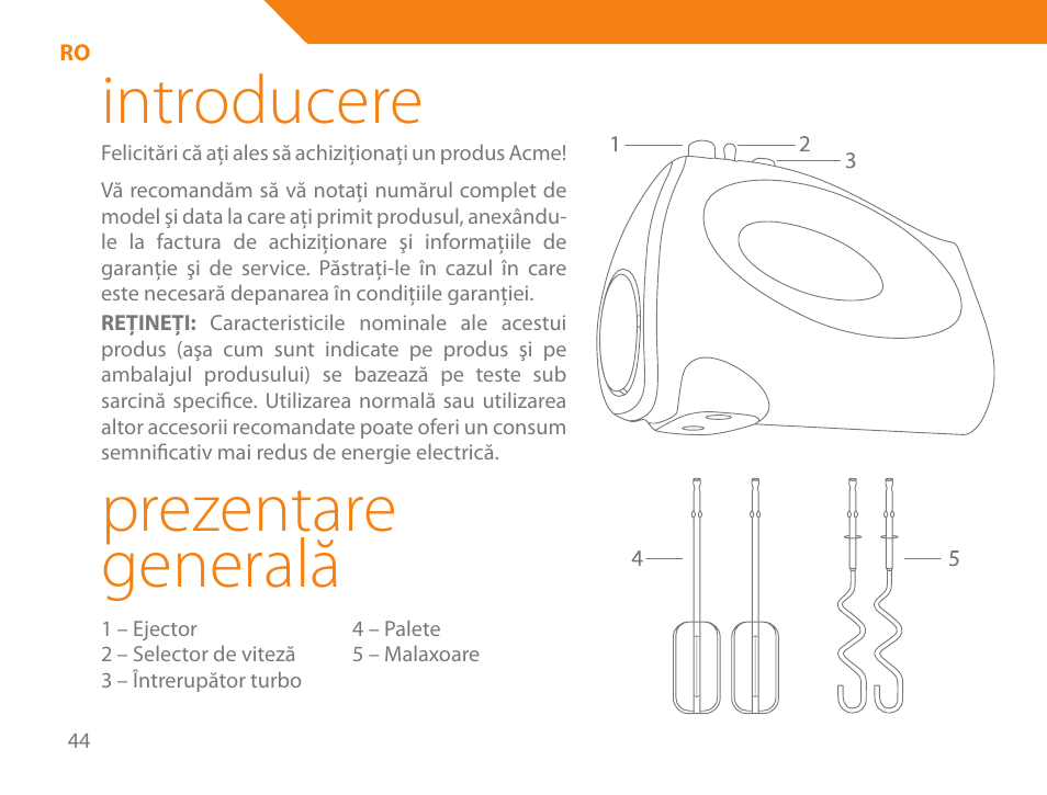 Introducere, Prezentare generală | Acme ME-100 User Manual | Page 44 / 66